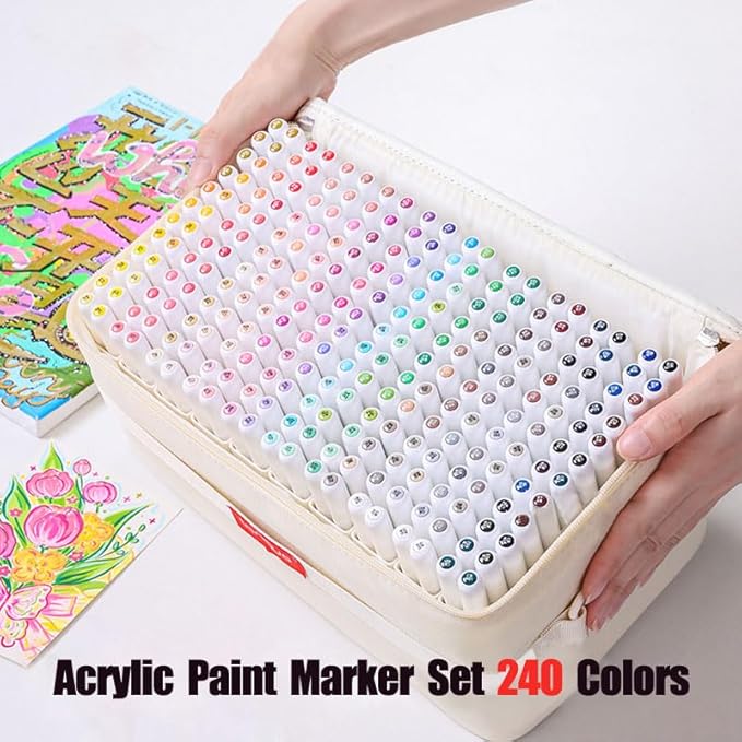 240 Colors Acrylic Paint Markers, Soft Brush Tip Acrylic Paint Pens for Paper, Rock Painting, Glass, Mugs, Fabric, Water Based Drawing Marker Set, Acrylic Painter Ink