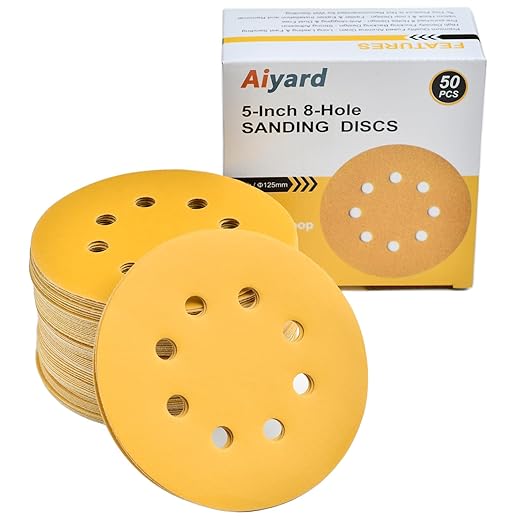 5-Inch 8-Hole Hook and Loop Sanding Discs 800-Grit Random Orbit Sandpaper, 50-Pack