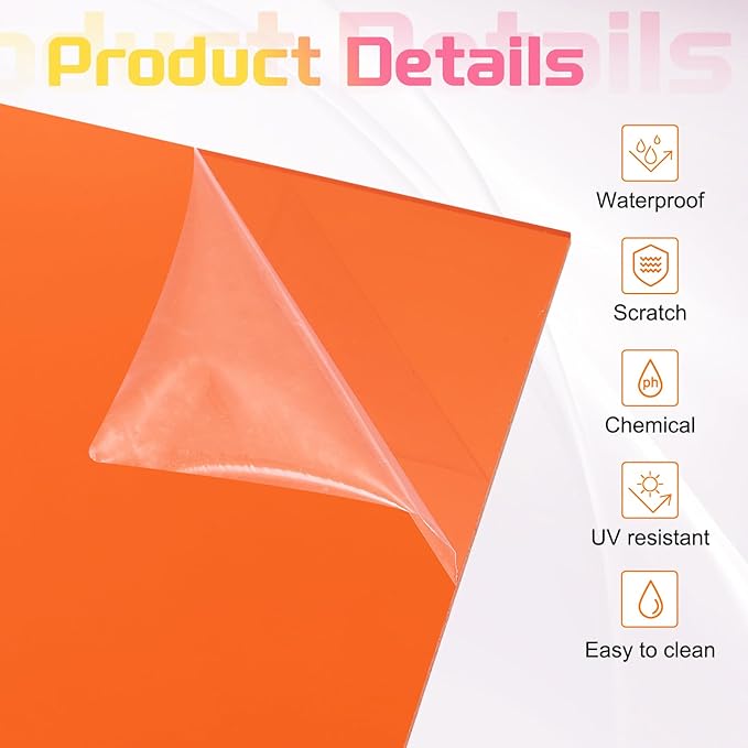 uxcell 3Pcs Acrylic Sheets 12x8 Inch Acrylic Panel 1/8 Inch-3mm Plastic Board for Picture Frames Sign Holders DIY Display Projects Craft, Clear Orange