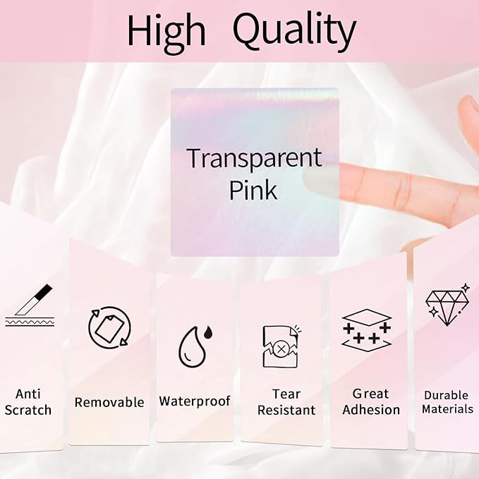 Transparent Square Thermal Label Stickers 3" x 3", Clear Direct Thermal Stickers Labels, Self-Adhesive Thermals Label for Small Business-Transparent Pink