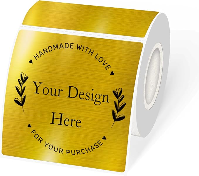 Square Thermal Labels Stickers 3" x 3", Gold Thermal Square Stickers Labels, Glitter Self-Adhesive Direct Thermals Label for Small Business- Holographic Gold