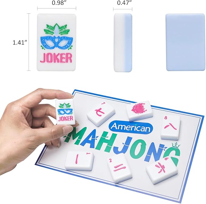 American Mahjong Tile Set with Carrying Bag and Accessories, 160 Acrylic Engraved Mahjong Tiles(Light Blue