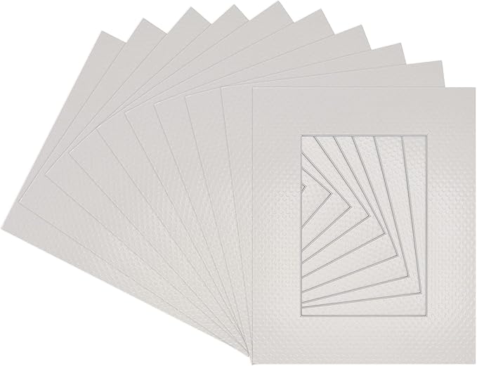 Pack of Ten 11x14 Mats Bevel Cut for 8.5x11 Photos - Acid Free Golf Ball Texture Precut Matboards for Pictures, Photos, Framing - 4-ply Thickness