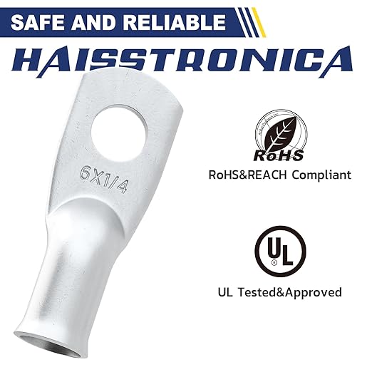 haisstronica 10pcs 6 AWG - 1/4" (M6) Tinned Copper Battery Lugs, Heavy Duty Copper Wire Lugs with 10pcs 3:1 Adhesive Heat Shrink Tubing,6 Gauge Wire Lugs,Tinned Copper Battery Cable Ends