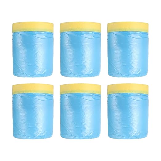 uxcell Pre-Taped Masking Film, 1.8ft x 66ft Plastic Paint Drop Cloth with Medium-Tack Painters Tape for Painting Spraying Protection Blue Film 6Pcs