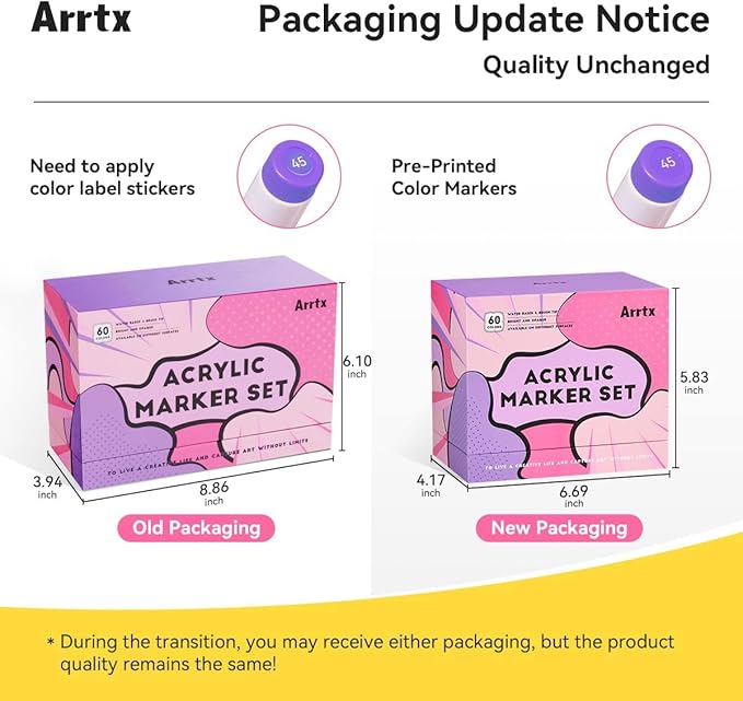 Arrtx 60 Colors Paint Markers Pens, Acrylic Paint Pens for Artists Adults Coloring Drawing Cartoon Anime Comic - Brush Tip for Rock Painting, Wood, Canvas, DIY Crafts Making Art Supplies-60B