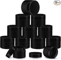 SATINIOR 12 Pack 1 oz Plastic Container Jars with Lids Round Clear Travel Cosmetic Container Slime Jar for Toiletries, Lotion, Cream, Ointment, Makeup, Rhinestone, Sample, Kitchen Storage(Pure Black)