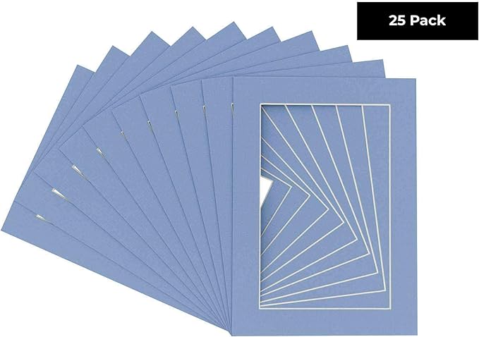 Pack of 25 Acid Free 8x10 Mats Bevel Cut for 5.5x8.5 Photos - Brittany Blue Precut Matboards for Pictures, Photos, Framing - 4-ply Thickness