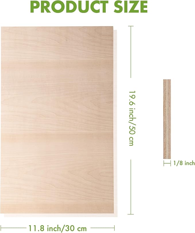 ROBOTIME 3mm Plywood 6 Pcs, 1/8 Maple Plywood for Laser Cutting & Engraving, Thin Maple Boards 12"x20" Crafting Wood Sheets