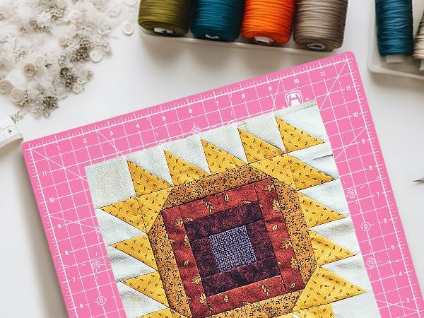 Headley Tools 12"x12" Rotating Cutting Mat, Self Healing Mat with 360-Degree Rotation & Anti-Slip Base, Sewing Board Cutting Mat Perfect for Fabric Quilting Leather Hobby Project，Pink