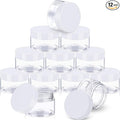 SATINIOR 12 Pack 12 oz Plastic Container Jars with Lids Round Clear Travel Cosmetic Container Slime Jars for Toiletries, Lotion, Cream, Ointments, Makeup, Rhinestone, Samples, Kitchen Storage(White)