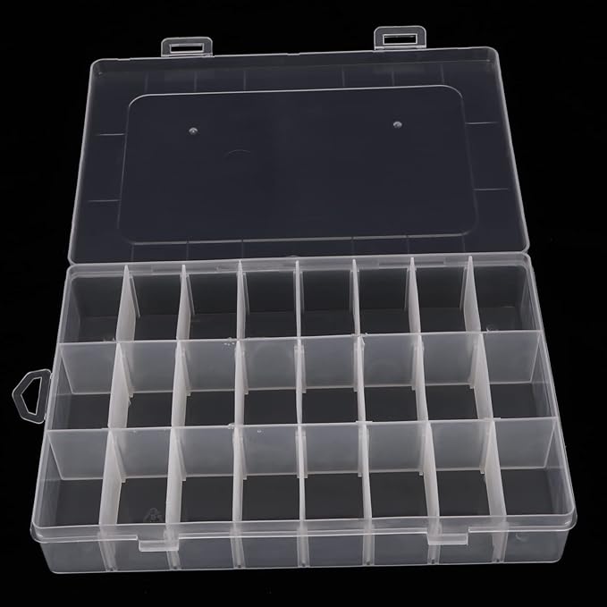 2 Pack 24 Grids Plastic Organizer Box Container Craft Storage Box with Adjustable Dividers for Beads Jewelry Fishing Tackles, Clear