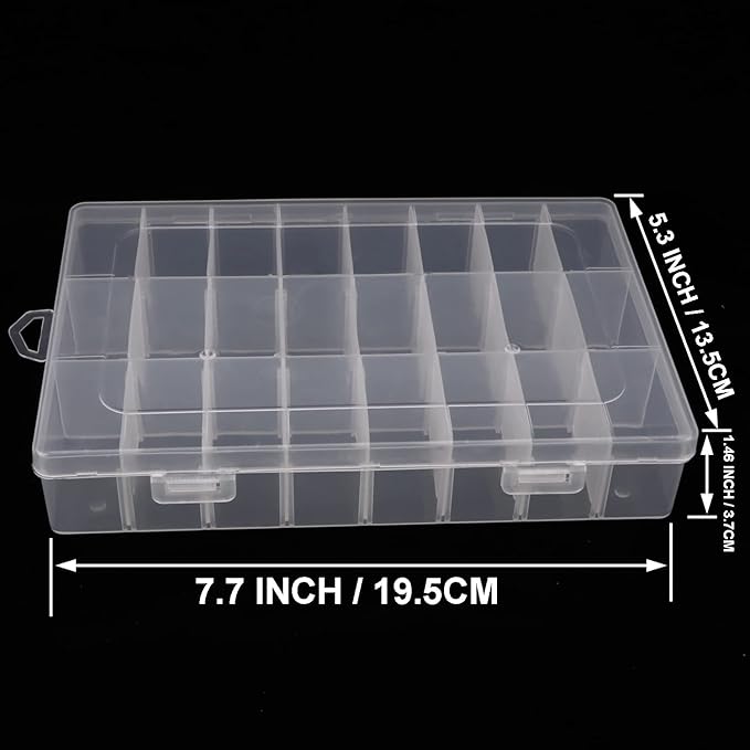 2 Pack 24 Grids Plastic Organizer Box Container Craft Storage Box with Adjustable Dividers for Beads Jewelry Fishing Tackles, Clear
