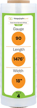 PSBM Stretch Wrap, 4 Pack, 17 Inch x 1476 Feet, 83 Gauge, Clear Plastic Cling, Cast Hand Stretch Film Rolls for Packaging Moving Packing Pallets