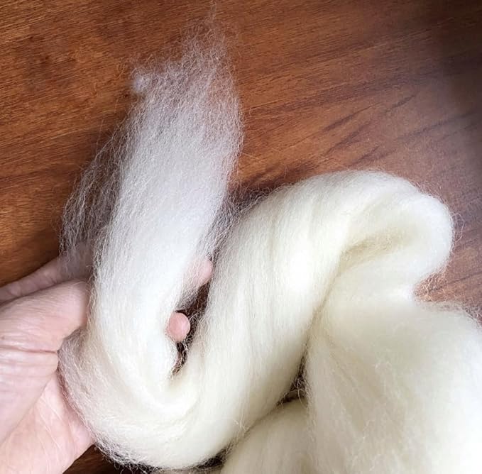 1 lb Wool roving Yarn unspun Fiber | Soft Chunky Jumbo Yarn for Arm Knitting Blanket |100% Natural Undyed (Ecru White) Bulk, Felting Core Combed Carded Stuffing.