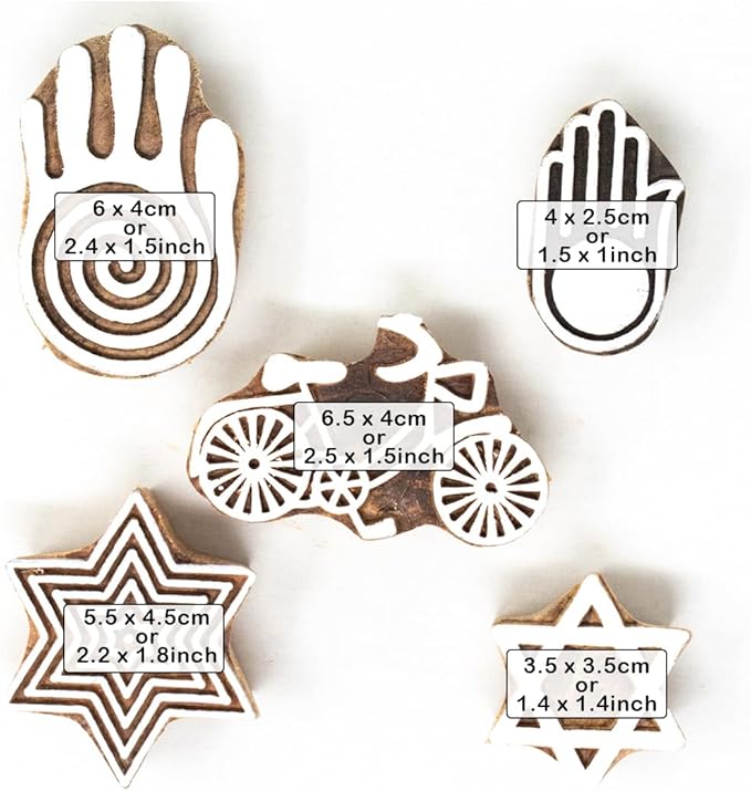 Hashcart Wooden Stamp Block, Printing Stamp Design Set | Block for Printing Saree Border | Dresses, Craft Card Making, Scrapbook, Clay Pottery | Set of 5