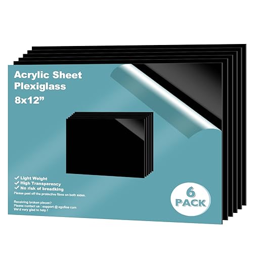Egofine 8" x 12" Black Plexiglass Sheets 6 Pack 0.04 Inch Cast Acrylic Sheet Thick for DIY Craft Projects, Painting, Photography, Sign, Display Stand, Home Decor, Easy to Cut