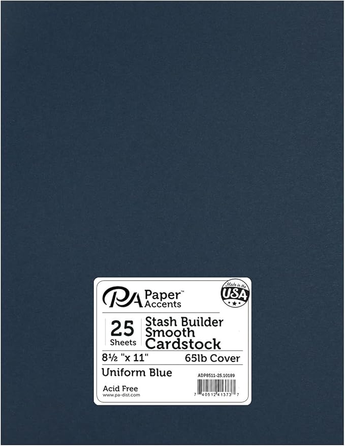 Accent Design Paper Accents Stash Builder Cardstock 8.5" x 11" Uniform Blue, 65lb Colored cardstock Paper for Card Making, Scrapbooking, Printing, Quilling and Crafts, 25 Piece Pack