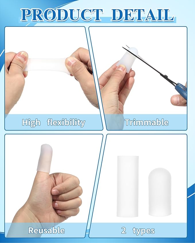 EORTA 30 Pieces Silicone Finger Cots Gel Finger Protector Gloves Fingertip Protect Moisturizing Covers for Embroidery, Cutting, Hands Cracking, Open and Closed fingertip, White