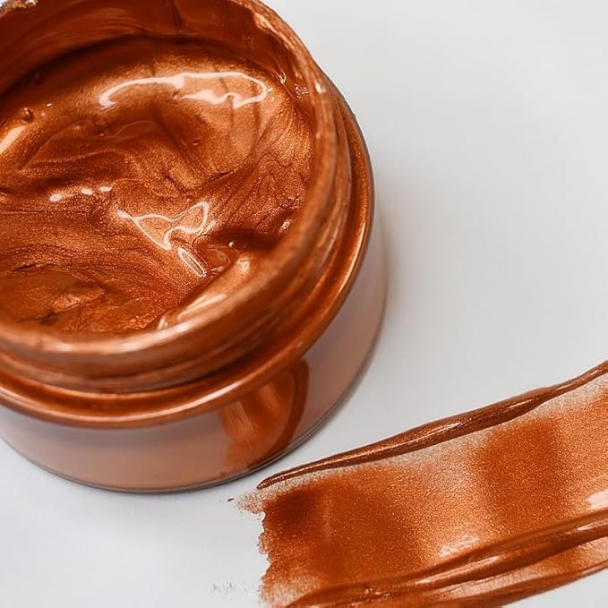 Shimmer Copper Metallic Acrylic Paint Metallic Chalk Paste 1.7oz/50ml, Ideal for Wood/T-Shirts/Glass/Stone, DIY Crafts Projects Glitter Pearlescent Golden Pigment Suitable for Beginners Artists