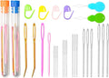Hekisn 45Pcs Large Eye Blunt Yarn Needles kit, Assorted Sizes Bent Tapestry Darning Needle, Sewing Needles with Needle Threaders & Stitch Markers for Knitting Crochet (Orange&Blue)
