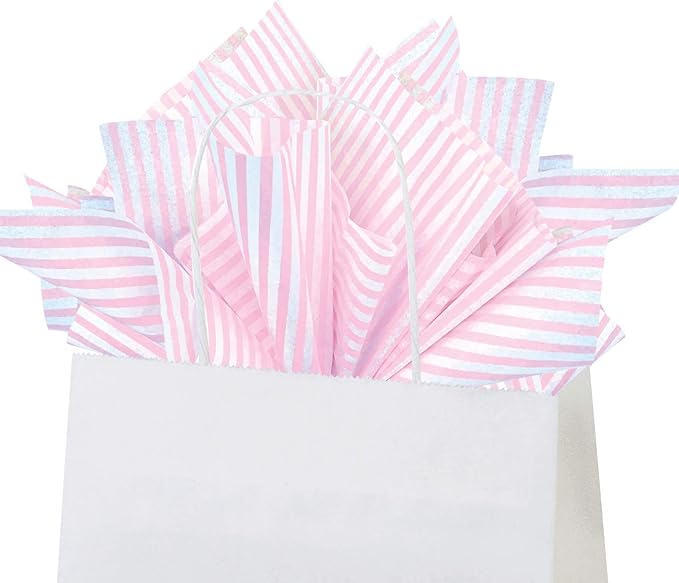 Flexicore Packaging Light Pink Pin Stripe Print Gift Wrap Tissue Paper Size: 15 Inch X 20 Inch | Count: 10 Sheets | Color: Light Pink Pin Stripe