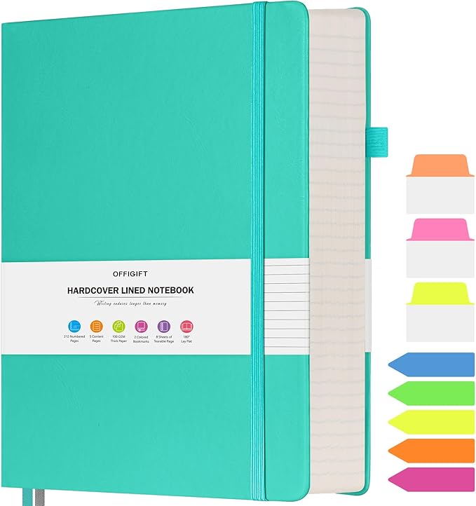 Lined Notebook Journal for Women Men, A4 College Ruled Notebook, 312 Numbered Pages Notebooks for Work, 100gsm Paper Daily Journal, Hardcover Vegan Leather Journals for Writing Office, Peacock Blue