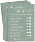 Minimalist Green Wedding Party Supplies: 25 Guest Bridal Shower Games - Engagement Party Cards