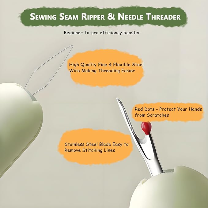 3-in-1 Automatic Needle Threader with 2 Hand Sewn Needles,Needle Threaders for Hand Sewing/Denim/Silk/Embroidery,Professional Tool for Quilting & Clothing Repair (Green)