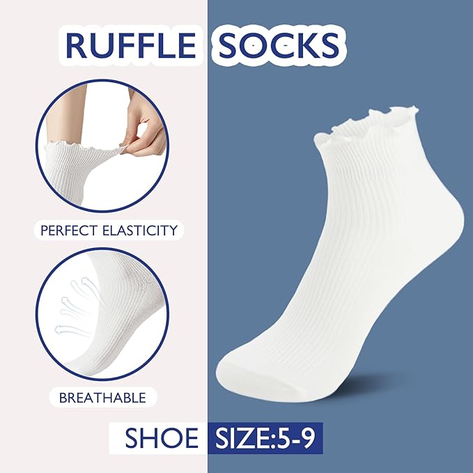 Hstyle 6 Pairs of Ruffle Socks Women, Cute Ruffle Ankle Socks