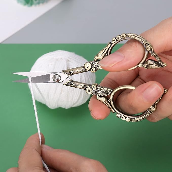 Precision Embroidery Scissors – 4.6in Vintage Classic Straight Pointed Shears, Sharp Stainless Steel Small Detail Thread Snips for Needle Craft, Sewing, Decoupage, Yarn, Fabric – with Pouch