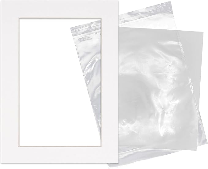 5x7 Mat for 8.5x11 Frame - Precut Mat Board Acid-Free Show Kit with Backing Board, and Clear Bags White 5x7 Photo Matte Made to Fit a 8.5x11 Picture Frame Matboard for Framing, Pack of 1 Mat