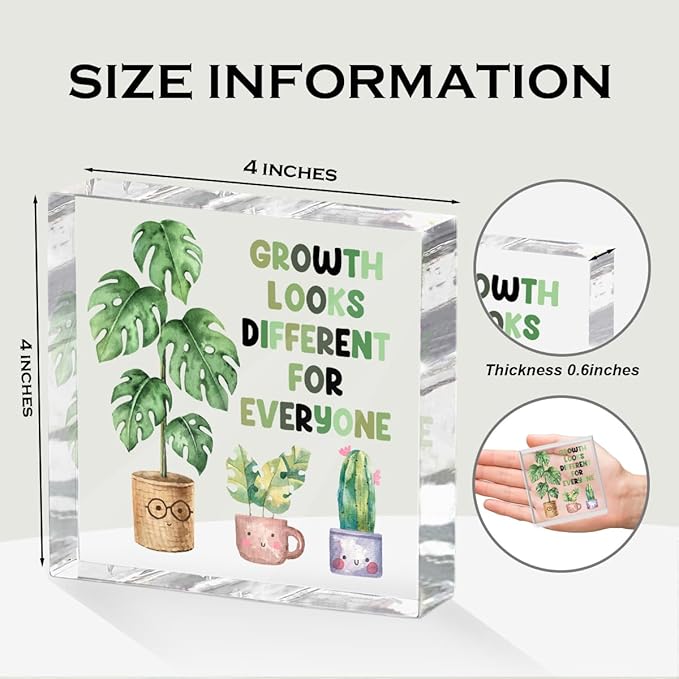 Inspirational Quote Desk Decor Acrylic Sign 4X4 Inch, Watercolor Greenery Positive Affirmation Decorative Signs for Shelf Tabletop Cubicle Room Office, Greenery Gifts for Women Friends