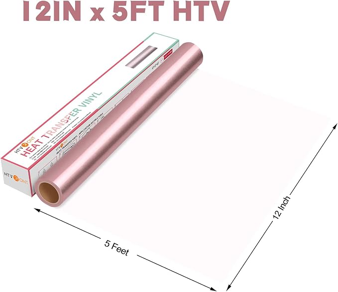 HTVRONT HTV Vinyl Rolls Heat Transfer Vinyl - 12" x 5ft Rose Gold HTV Vinyl for Shirts, Iron on Vinyl for All Cutter Machine - Easy to Cut & Weed for Heat Vinyl Design (Rose Gold)