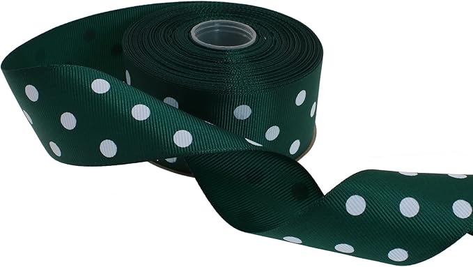 Polka Dot Grosgrain Ribbon 25 Yard Each Roll 100% Polyester (1/1-2", Dark Green)