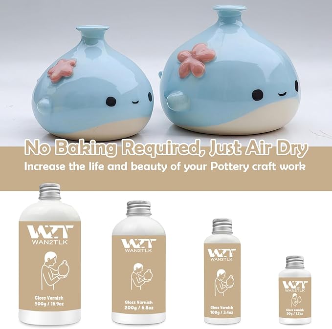 Air Dry Clay Glaze 100ml, Gloss Varnish for Air Drying Clay - Clear Gloss Finish for Pottery/Sculptures/DIY Craft - Waterproof Acrylic Coating