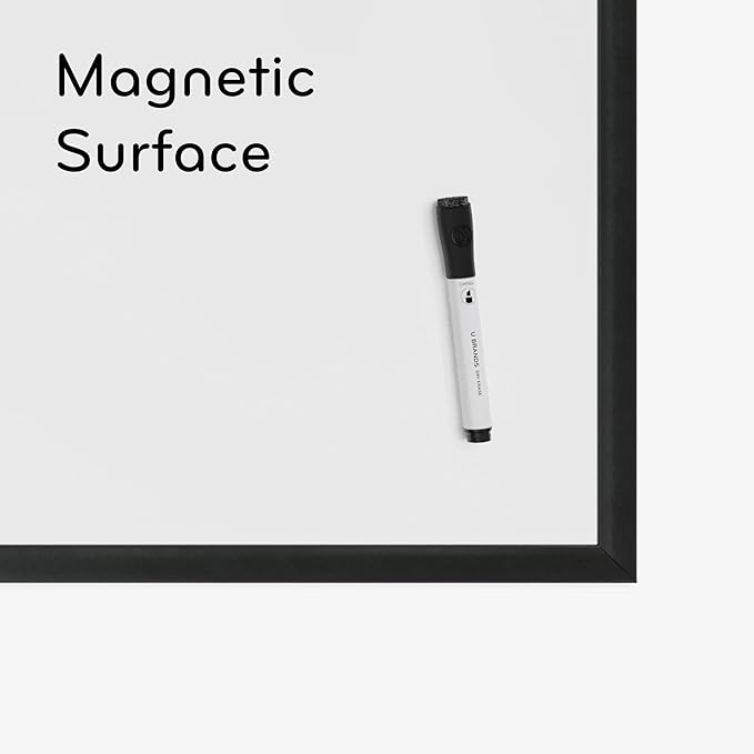 U Brands Magnetic Dry-Erase Board, 36 X 24 Inches, Black Wood Frame (311U00-01)