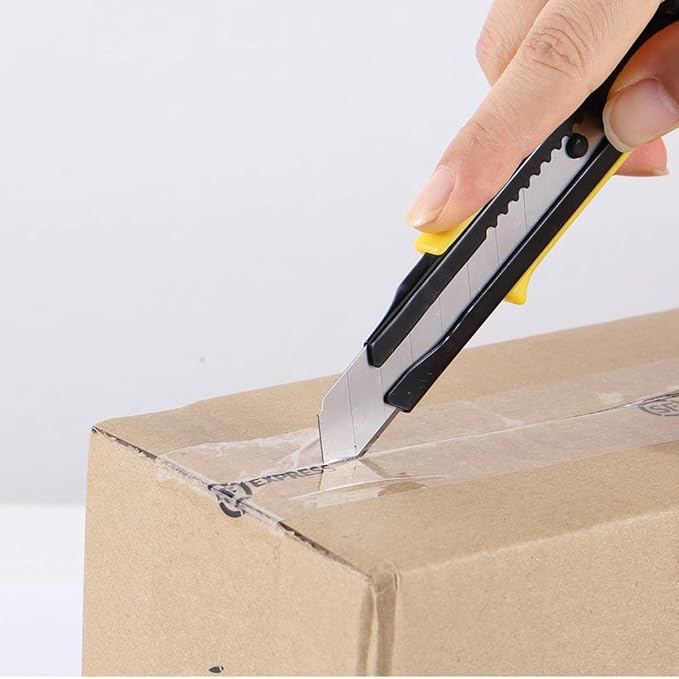 DOWELL Box Cutter Utility Knife Retractable Snap Off Blades Hobby Knife 3 Pack for Cutting Cardboard Boxes Leather (3 Colors)