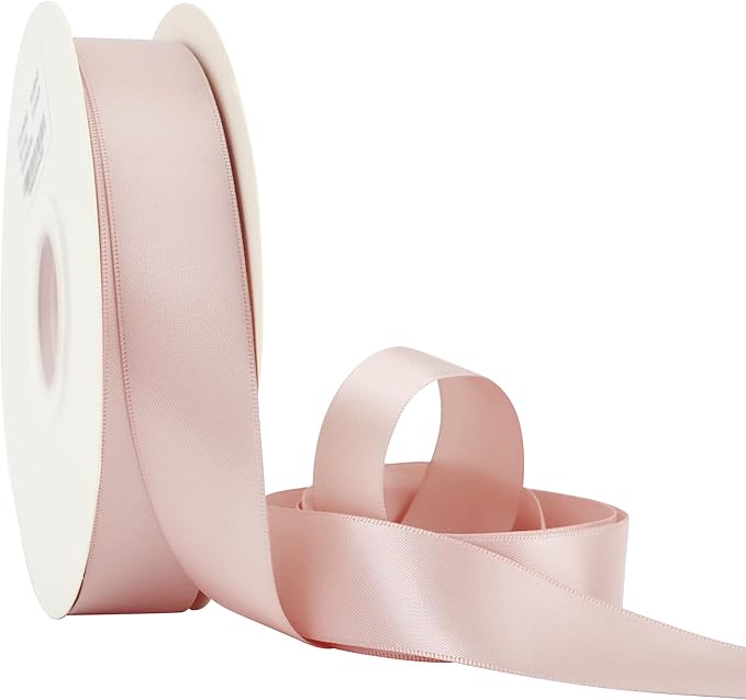 HUIHUANG Rose Gold Satin Ribbon 1 inch x 50 Yards Double-Faced Polyester Ribbon for Gift Wrapping, Wedding Invitations, Hair, Bows Making, Floral Arrangement,Holiday Decor