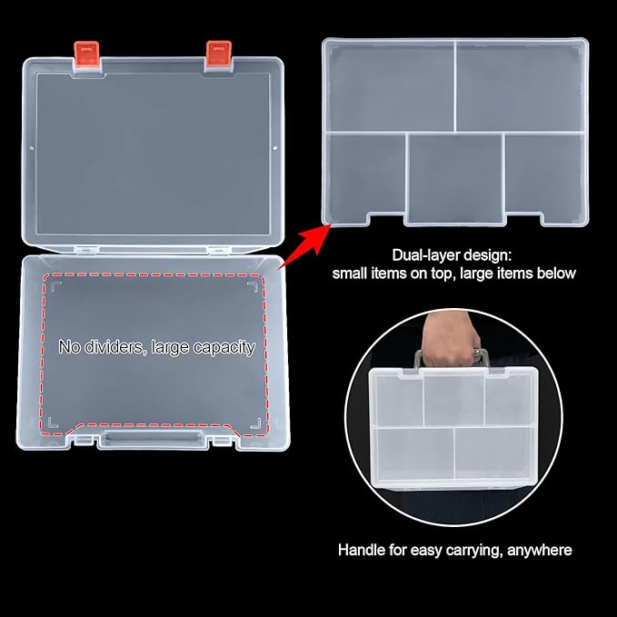 DUOFIRE Two Layers Compartment Organizer Box Plastic Organizer Box Plastic Jewelry Boxs Craft Storage Containers Storage Boxs for Accessories, Cosmetic, Toy, Jewelry Beads, Tapes (5+1 Grid)