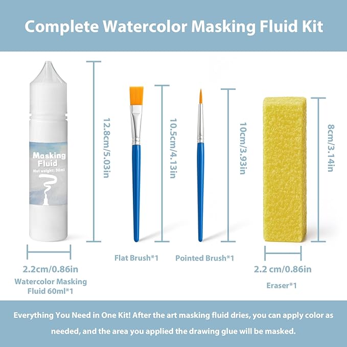 White Masking Fluid for Watercolor Painting 30ml, Resistant Ink and Pouring Paint, Watercolor Masking Fluid Keeps Areas Colorless and Edges Sharp