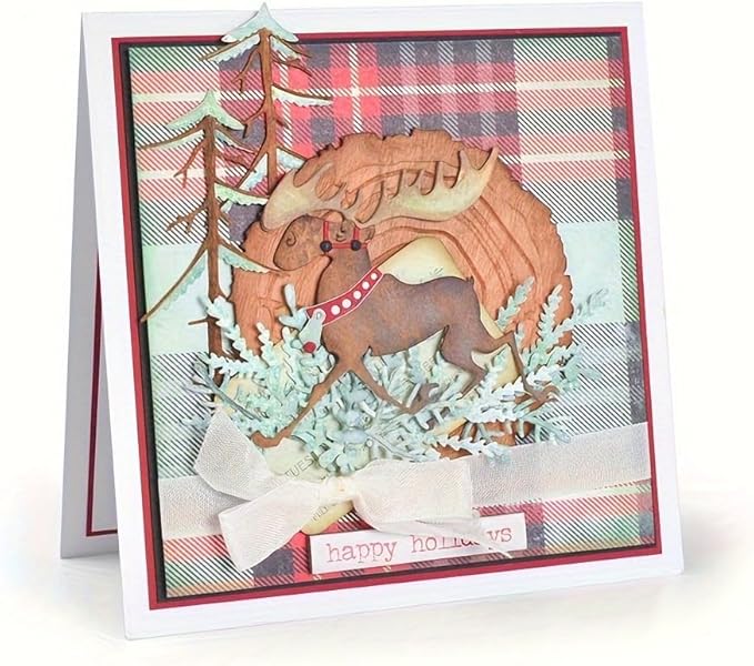 Lapoo Festivals Metal Cutting Die for Scrapbooking - Durable, Cut Stencils for DIY Scrapbook Photo Album Decorative Paper Card, Card Making Supplies, Embossing (Deer and The Tree 4.6 x 4.3 in)