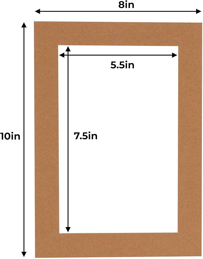 6x8 Mat for 8x10 Frame - Precut Mat Board Acid-Free Brown 6x8 Photo Matte Made to Fit a 8x10 Picture Frame, Premium Matboard for Family Photos, Show Kits, Art, Picture Framing, Pack of 10 Mats
