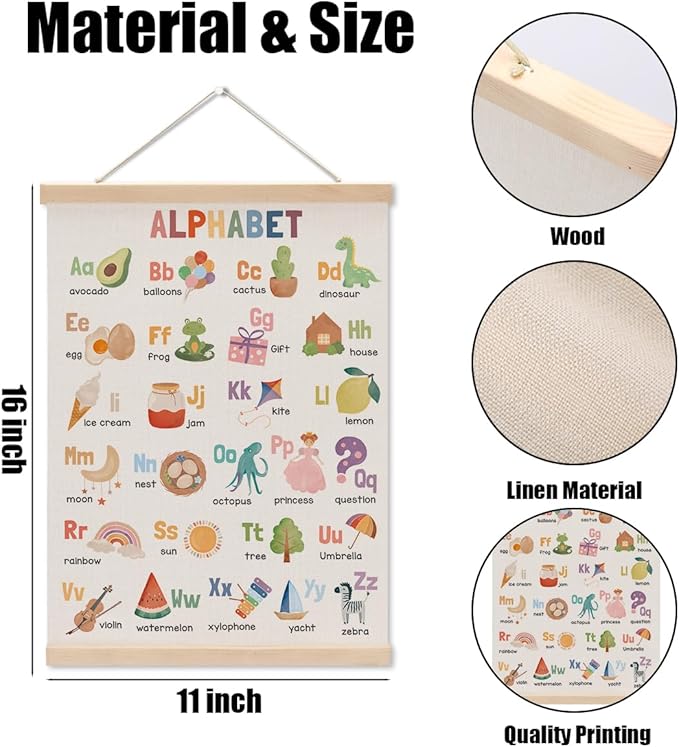 Alphabet Poster Hanger, Alphabet ABC Chart Nursery Decor Wall Decor, Toddler Learning Posters, Educational Posters Wall Art Wall Hanging Banner Farmhouse Living Room Playroom Home Baby Room Decor