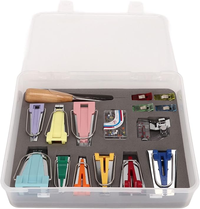 Asixxsix Bias Tape Maker Kit, 9 Sizes Bias Tape Maker with 4Pcs Sewing Clips, Awl, Snap on Binding Foot, Ball Point Pins, Bias Tape Maker Machine for Fabric Sewing and Quilting