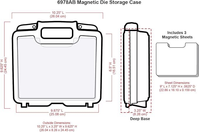 ArtBin 6978AB Magnetic Die Storage Case with 3 Magnetic Die Sheets, Portable Paper Craft & Die Organizer with Handle, Translucent