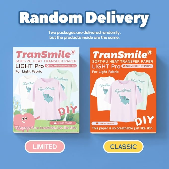 TranSmile PU-Heat Transfer Paper for T Shirts (30 Sheets, 8.5x11'', Light), Iron on Transfers for Light Fabric, Printable Heat Transfer Vinyl for Inkjet Printer