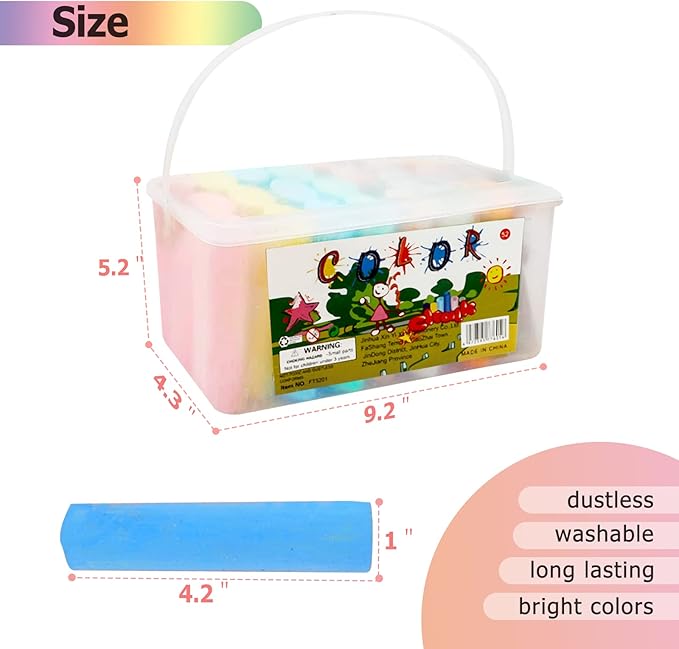 J-hong Washable Sidewalk Chalk Set- 52 Pieces 7 Colors Jumbo Chalk For Kid and Adult, Paint on Classroom Chalkboard or Outdoor Playground, Good Gift for Party