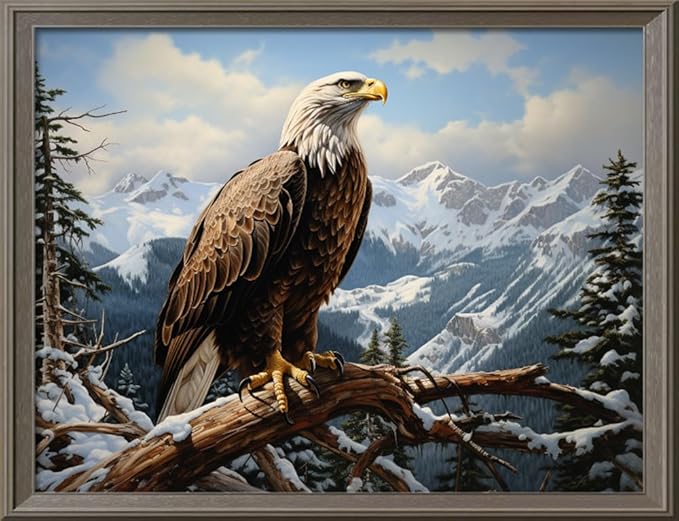 Leczany Cross Stitch Stamped Kit for Adults or Kids - Snow Mountain Eagle | DIY Embroidery Starter Patterns Craft Kit Needlepoint for Beginner | 11CT, 3 Strands | 20.5x15.4 inches