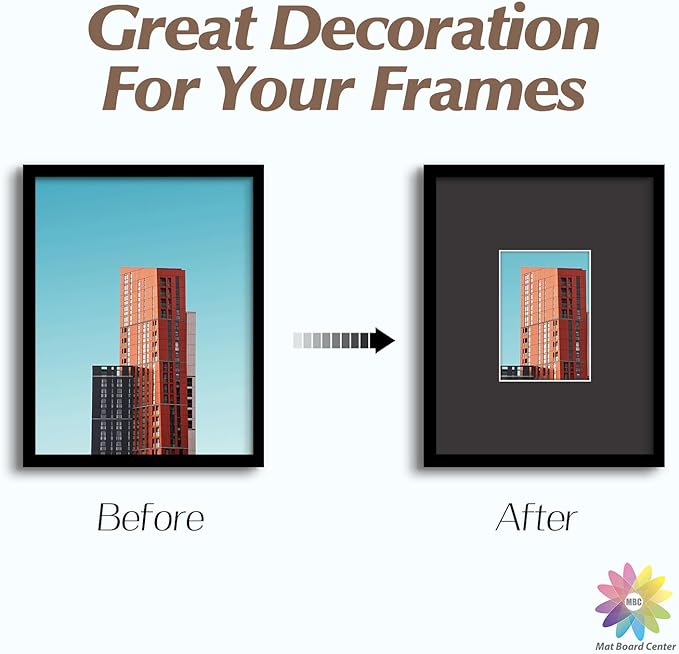 MBC MAT BOARD CENTER, 10 Pack 11x14 for 5x7 Black Picture Mats Frame Mattes, Bevel Cut, Acid Free, 4-ply Thickness